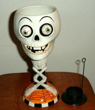 Rare Dept 56 Halloween Google Eye Skeleton / Skull Tealight Holder Goblet 61568