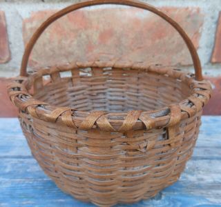 Very Good Antique Miniature Handled Basket With Double Wrapped Top
