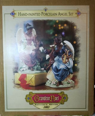 2002 Grandeur Noel Collectors Edition Porcelain Angel Set Nib African American