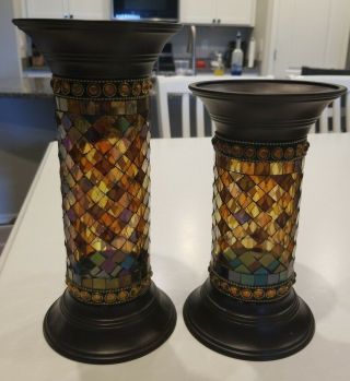 Partylite Global Fusion 11” And 9” Pillar Candle Holders,  Euc