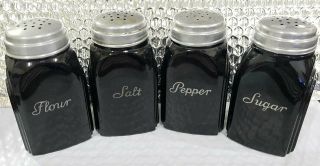 Vintage Mckee Roman Arch Black Amethyst Glass Salt & Pepper Flour Sugar Shakers
