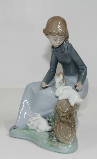Nao By Lladro " Young Girl With Rabbits " 1026 Figurine Girl/bunnies Perfect