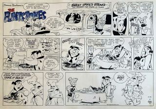 Gene Hazelton Flintstones Sunday Comic Strip Orig Art 2 - 18 - 68 Mcnaught Syndicate
