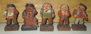 5 Vintage Anri Italy Hand Carved Wood Band Musicians Figurines