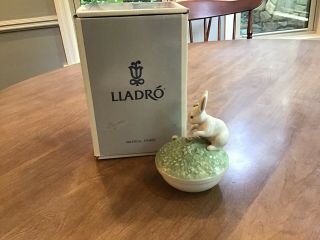 Vintage Rare Lladro Porcelain Figurine “bunny " Rabbit Trinket Box Bowl 6607 Euc