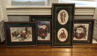 Home Interiors Christmas Santa Claus Homco 4 Vintage Framed Pictures