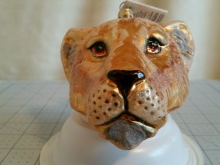 Slavic Treasures Cougar Head Mouth Blown Glass Ornament Hand Painted