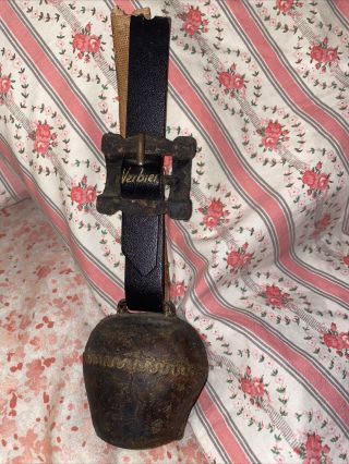 Antique Vintage Cow Bell With Leather Strap Metal Buckle Farmhouse Decor