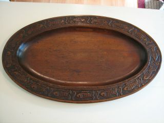 Vintage Wooden Hand Carved Fish Serving Tray / Platter 21 " X 12 " Made In Russia