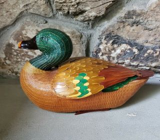 Rare Vintage Wicker Duck Basket W Lid (zhejiang Handicrafts)