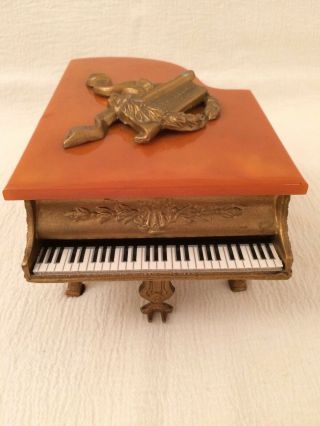 Vintage Grand Piano Music Jewelry Trinket Box Gold Gilt