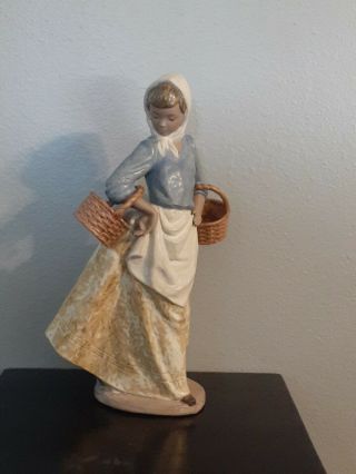 Vintage Rare Lladro Nao Daisa 14.  25 " Girl With 2 Bread Baskets Retired