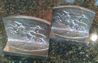 Vintage Copper Bookends With Horses Chariot Nude Male/man Arts And Crafts