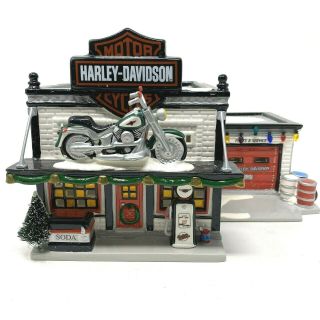 Department 56 Harley Davidson Motorcycle Shop Snow Village Lighted House 54886