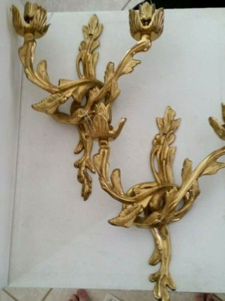 Large 14 " Vintage Solid Brass Flower Candle Holder Wall Sconces 6 1/2 Lb