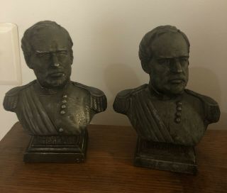 Vintage 6.  5” Spelter Metal Army General William Sherman Bookends Statues
