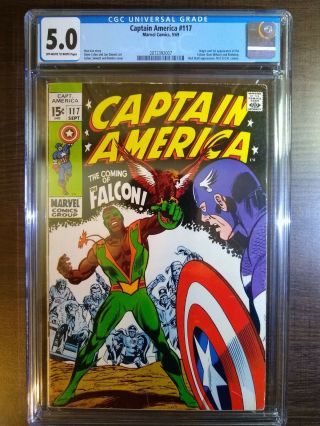Captain America 117 Cgc 5.  0 Off - White To White 1st Appearance Falcon 1969