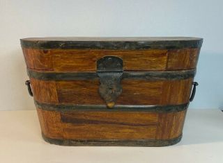 Vintage Handmade Wood Wooden Treasure Box With Metal Accent Rustic Primitive Old