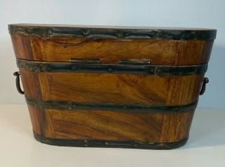 Vintage Handmade Wood Wooden Treasure Box With Metal Accent rustic primitive old 2