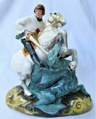 Vintage Royal Doulton Figurine St George On Horse Slaying Dragon Hn2051 1949