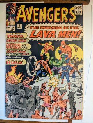 Avengers 5 Invasion Of The Lava Men,  Early Hulk Appearance Vf -