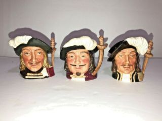 Vtg Collectible Set Of 3 Royal Doulton Mini Toby Jug Mug " Three 3 Musketeers "