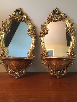 Pair Syroco Hollywood Regency Gilt Ornate Mirror/shelf Wall Hanging 21 " X11 "