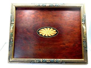 Antique Burch Wood Tray Ornate Brass Metal Edge & Handles 17 " X 13 1/2 "