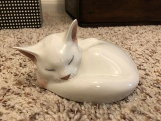 Royal Copenhagen Sleeping Cat Porcelain Figurine - White