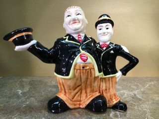 Rare Signed Peter Mook Ceramic Laurel And Hardy Statue
