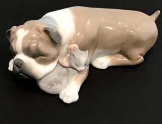 Lladro 6417 “unlikely Friends” Bulldog & Cat Figurine Retired Nwob,  Rv - $245