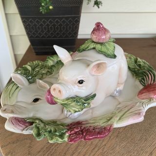 1993 Fitz & Floyd French Market Pig Gravy Boat/condiment Jar And Dish Plate
