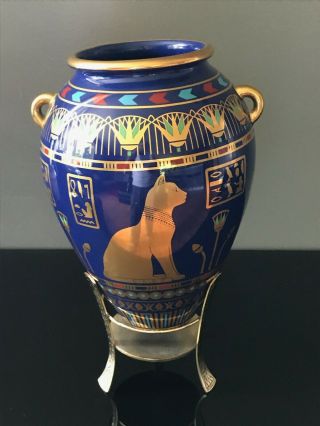 Franklin The Golden Vase Of Bast Porcelain Cobalt Vase 24 Kt 1987 Egyptian