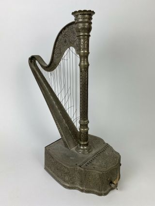 Vintage Fred Zimbalist Swiss Music Box Hand Engraved Metal Harp