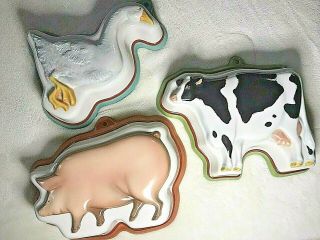 Set Of 3 Franklin Ceramic Country Cottage Decor By Herrero - Cow,  Pig,  Goose