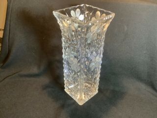 Cut Glass Vase,  11 - 3/4” Tall,  3 - 1/2” Square Base