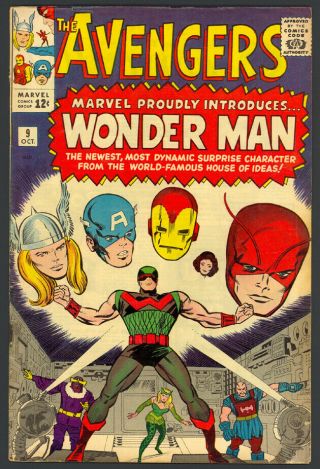 The Avengers 9 - 1st App Of Wonder Man - Marvel Comics (1964) Vg/fn