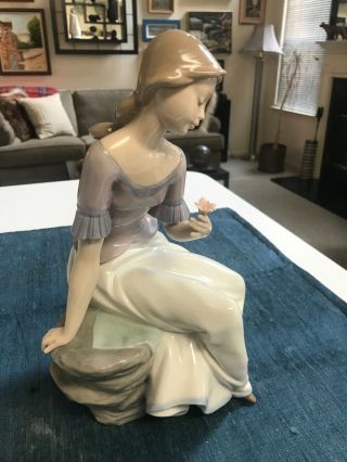 Large 11 1/4 " Lladro Nao Spring Reflection Girl With Flower Figurine Glazed