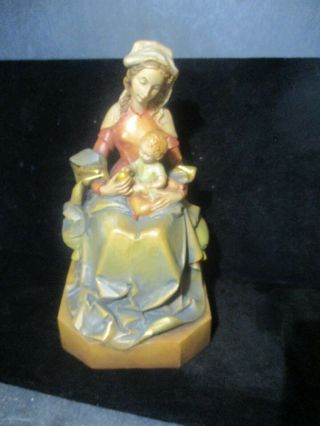 Anri Madonna Mary Virgin Mother Child Jesus Nativity Carved Wood Italy L300 Qq