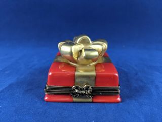 Signed Limoges Peint Main Red,  Gold Gift Present Hinged Trinket Box