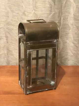 Vintage Solid Brass And Glass Candle Lantern India 4x5x12 " Tall.  Soldered,  Nail