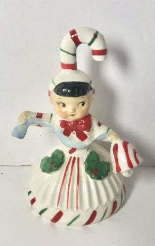 Vintage Lefton Christmas Candy Cane Girl Striped Bell