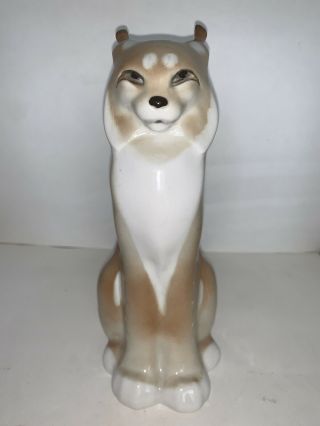 Vintage Lomonosov Russian Porcelain Large Lynx Ceramic Figurine