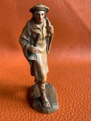 Vintage Anri Kuolt 3 " Nativity Shepherd With Flute Carved Wood Figure - Euc