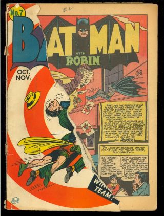 Batman 7 Unrestored Early Golden Age Joker Story Dc Superhero Comic 1941 Pr