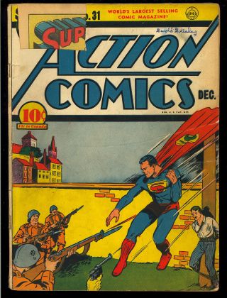 Action Comics 31 Unrestored Early Golden Age Superman Dc Comic 1940 Gd -