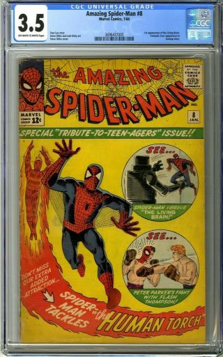 Spider - Man 8 (1963) Cgc 3.  5 Ow White 1st Appearance Of The Living Brain