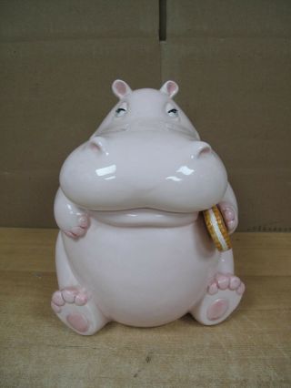 Vintage 1980’s Fitz And Floyd Ceramic Hippopotamus Cookie Jar Pale Pink Animal