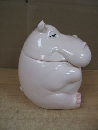 Vintage 1980’s Fitz And Floyd Ceramic Hippopotamus Cookie Jar Pale Pink Animal 2