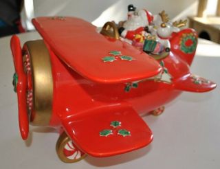 “spirit Of St.  Nicholas” Christmas Plane Cookie Jar By Fitz And Floyd
